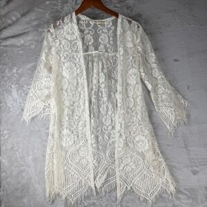 Wallflower Lace Kimono Cardigan Duster Ivory Cream Bell Sleeve Crochet M